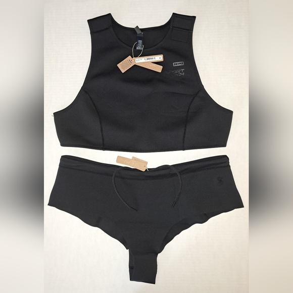 💕NWT SKIMS Sporty Scuba Wetsuit Swim Top + Hipster Swimsuit Set Black ONYX 3X - Picture 3 of 13